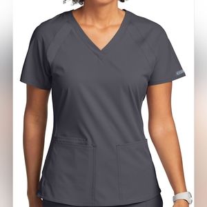 Med Couture Peaches Women's 3-Pocket STRETCH Raglan Sleeve Rib-Knit Side Panels